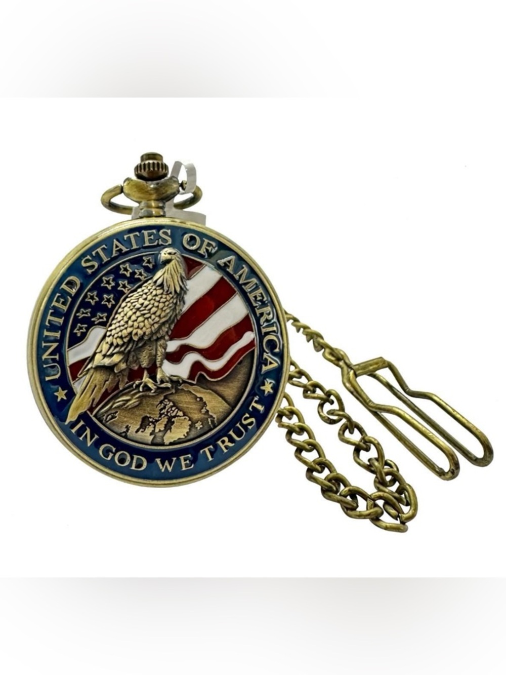 Invicta Gold-Tone Eagle Wall Clock with Blue and Red Accents